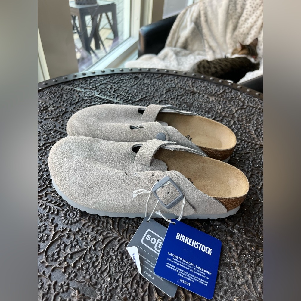 BIRKENSTOCK BOSTON SUEDE CLOGS IN STONE COIN 36 EU 5 US NARROW - Picture 4 of 9